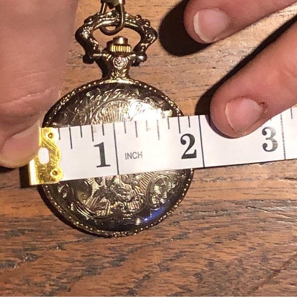 Vintage Gold Tone Pocket Watch With Fob Link Chain - Picture 9 of 13